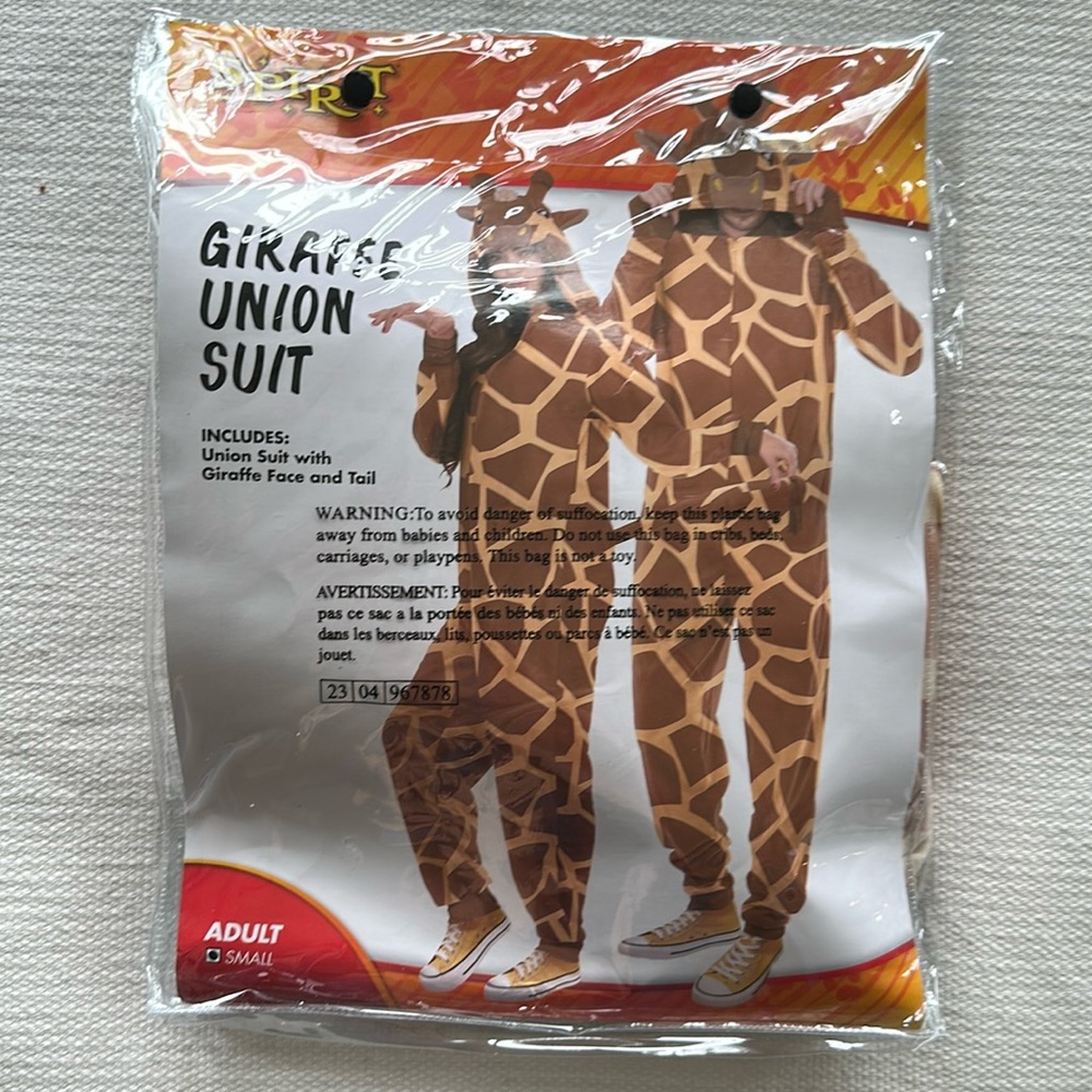 Giraffe Union Suit costume from Spirit Halloween, Adult Small, Excellent!